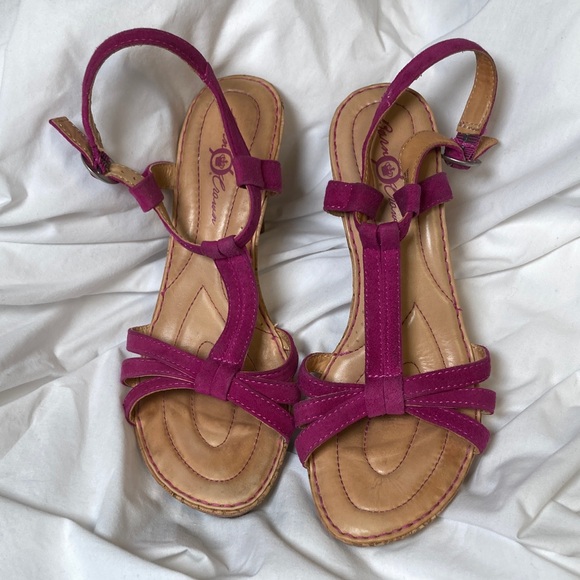 Born Shoes - Born Crown magenta suede leather wedge sandals 7/48 just in time for Valentine’s